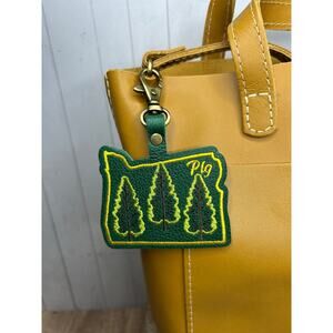 Portland Leather Bag Charm Oregon Purse Charm PNW Oregon Pebbled Gold Stitched